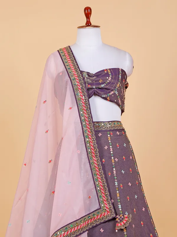 Silk purple unstitched wedding lehenga choli