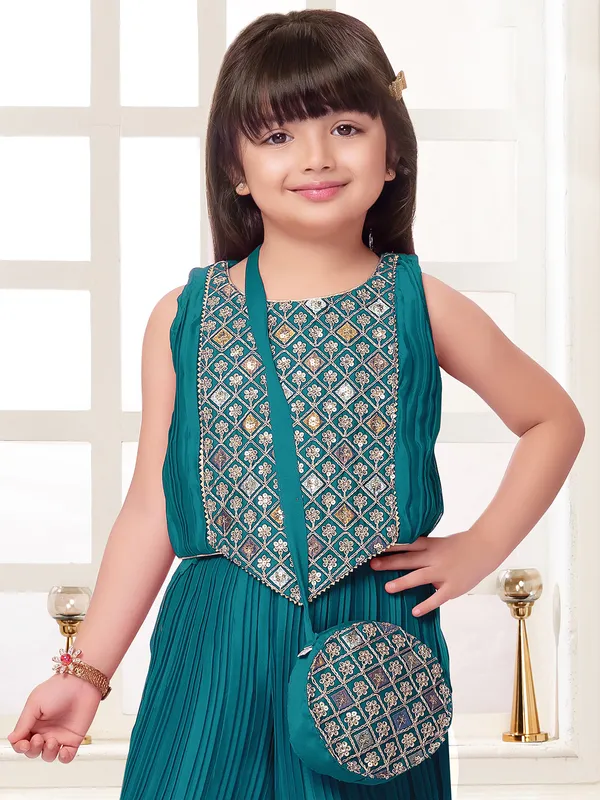 Silk rama blue palazzo salwar suit for girls