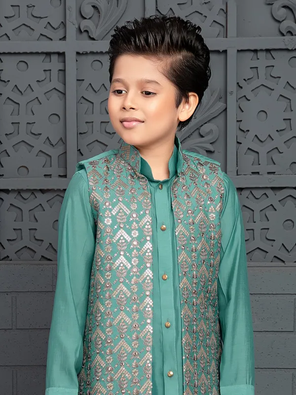 Silk rama green waistcoat set