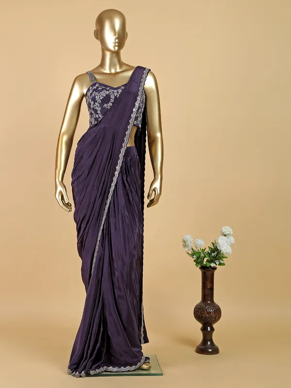 Silk ready to wear purple saree
