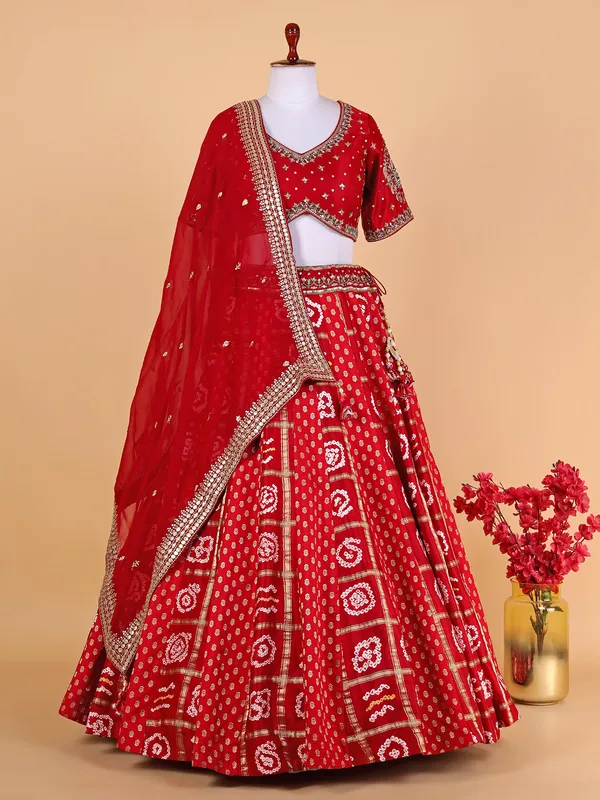 Silk red printed lehenga choli