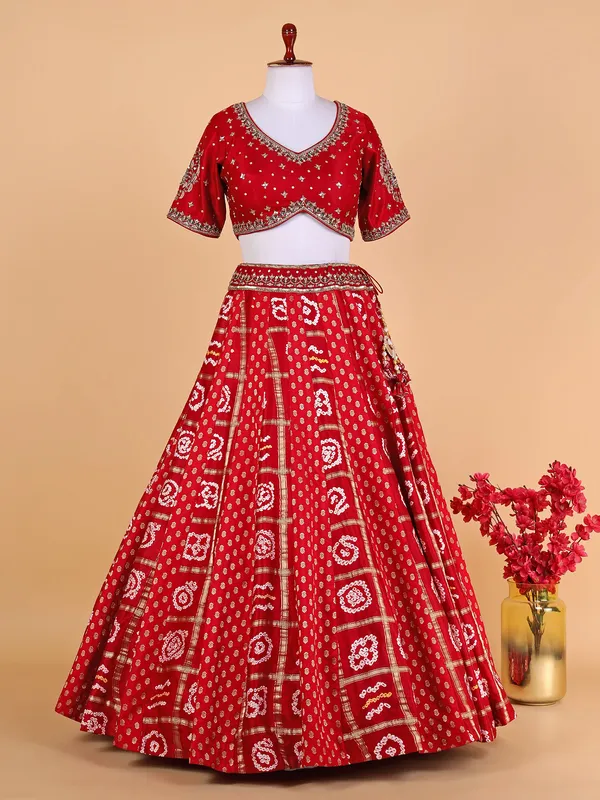 Silk red printed lehenga choli