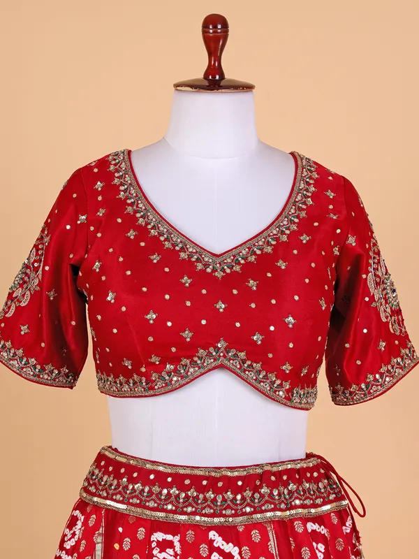 Silk red printed lehenga choli