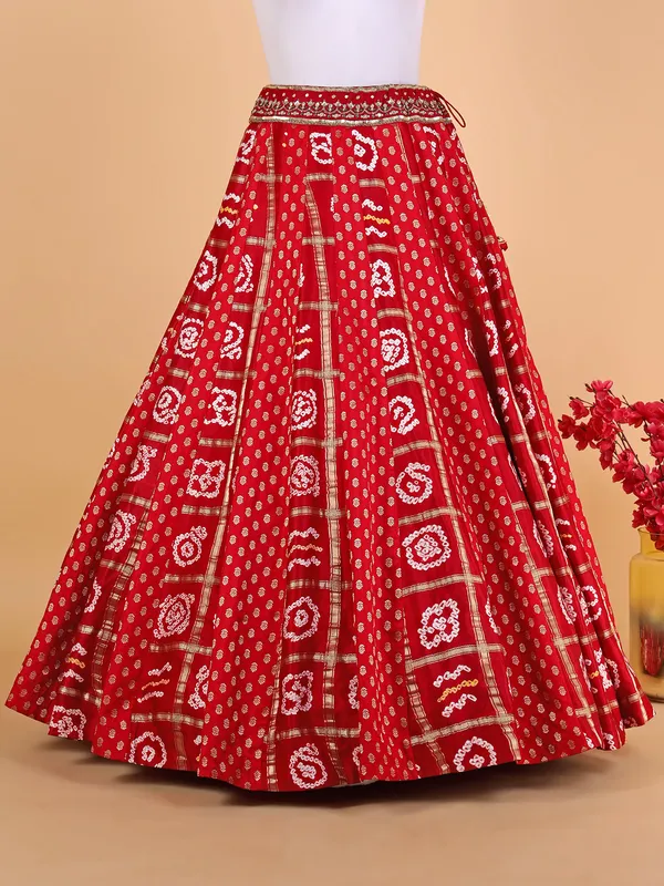 Silk red printed lehenga choli