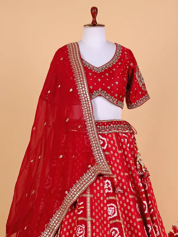 Silk red printed lehenga choli