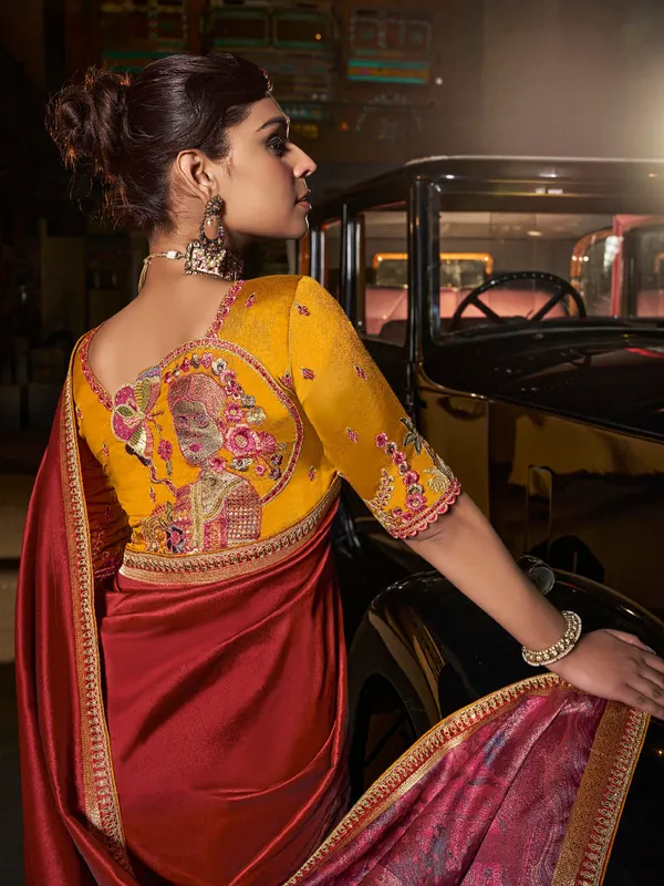 Silk red zari weving saree