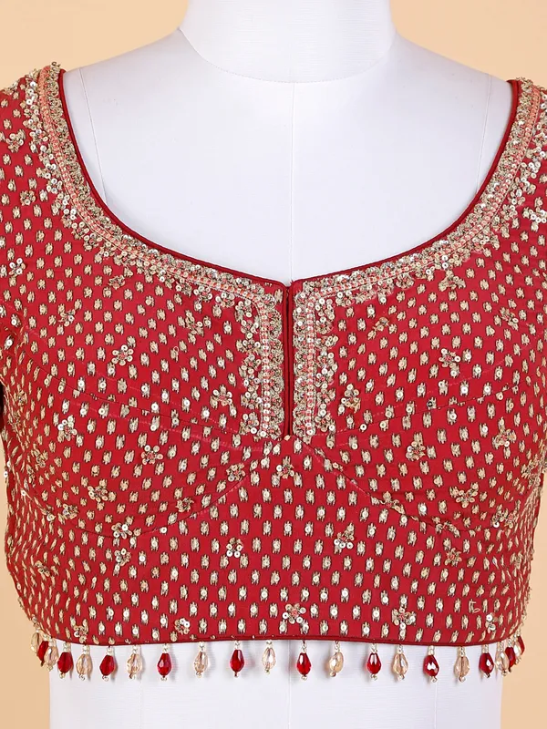 Silk rust orange printed lehenga choli