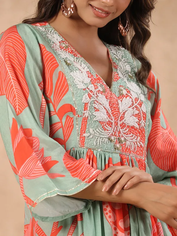 Silk sage green printed palazzo set