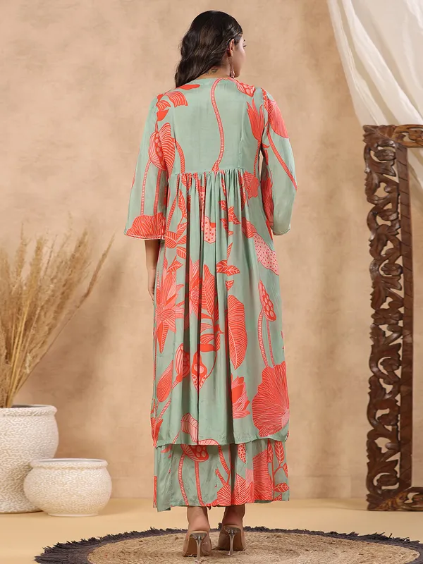 Silk sage green printed palazzo set