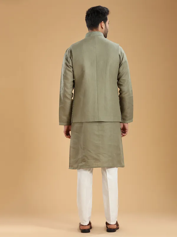 Silk sage green wedding waistcoat set