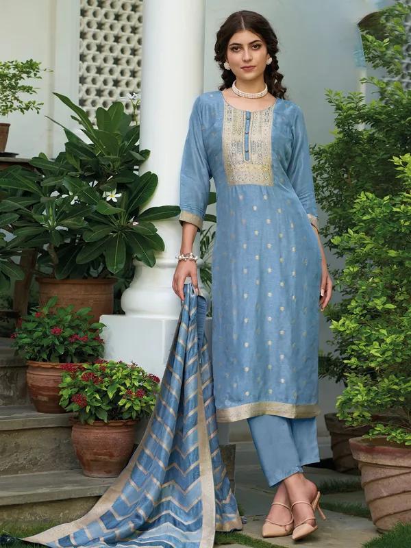 Silk stone blue salwar suit