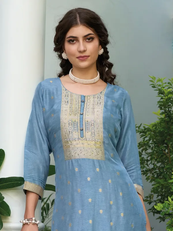 Silk stone blue salwar suit