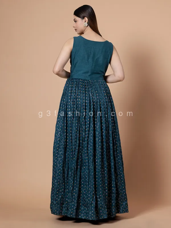 Silk teal blue anarkali floor length suit