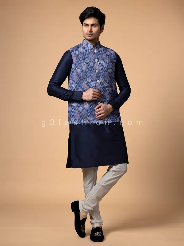 Silk waistcoat set for wedding in indigo blue