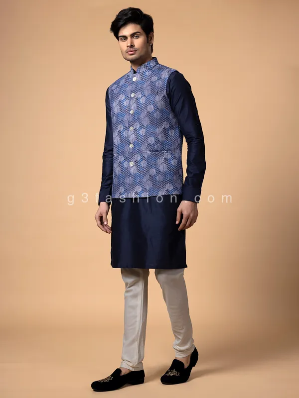 Silk waistcoat set for wedding in indigo blue