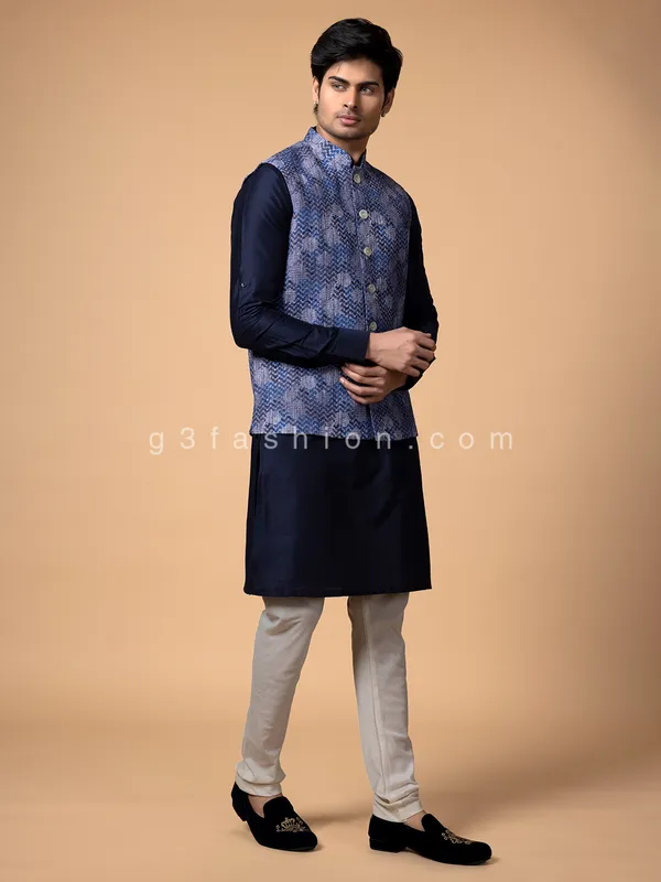 Silk waistcoat set for wedding in indigo blue