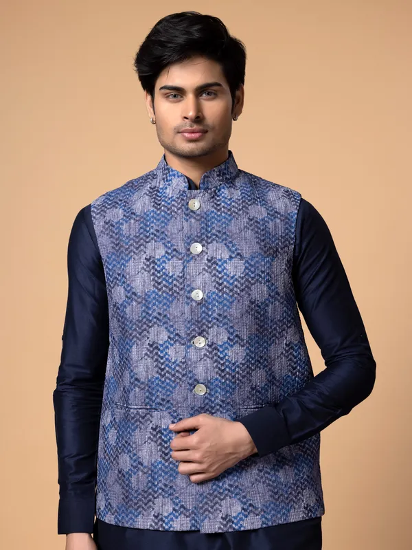Silk waistcoat set for wedding in indigo blue