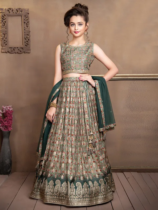 Silk wedding look girls lehenga choli in sage green