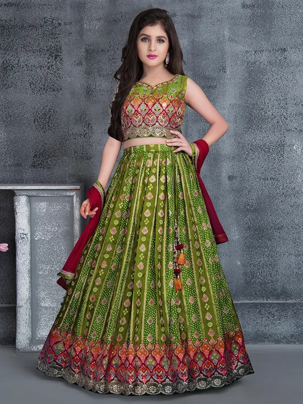 Silk wedding wear green shade lehenga choli