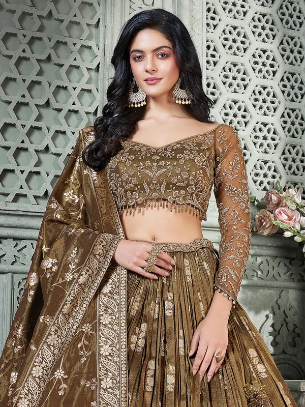 Silk wedding wear lehenga choli in brown