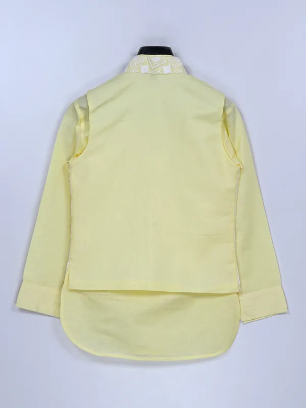 Silk wedding wear light yellow waistcoat set