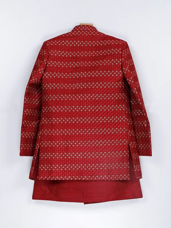 Silk wedding wear maroon boys indowestern