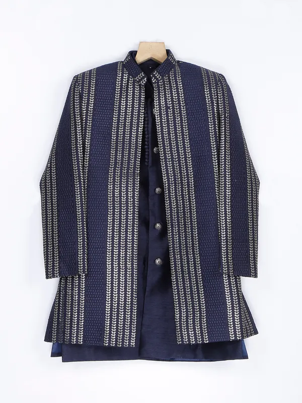 Silk wedding wear navy boys indowestern
