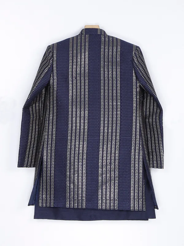 Silk wedding wear navy boys indowestern