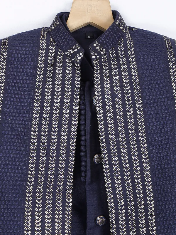 Silk wedding wear navy boys indowestern