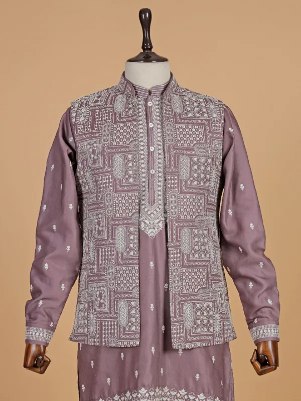 Silk wedding wear waistcoat set in Onion pink