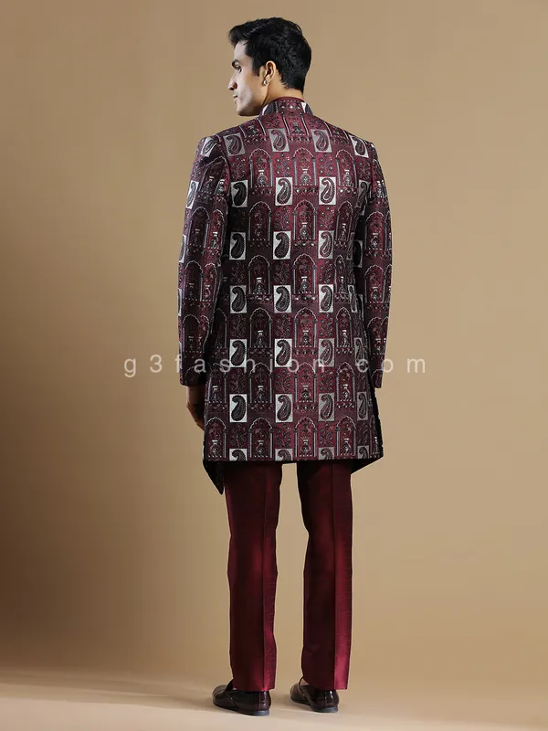 Silk wedding wear wine indowestern