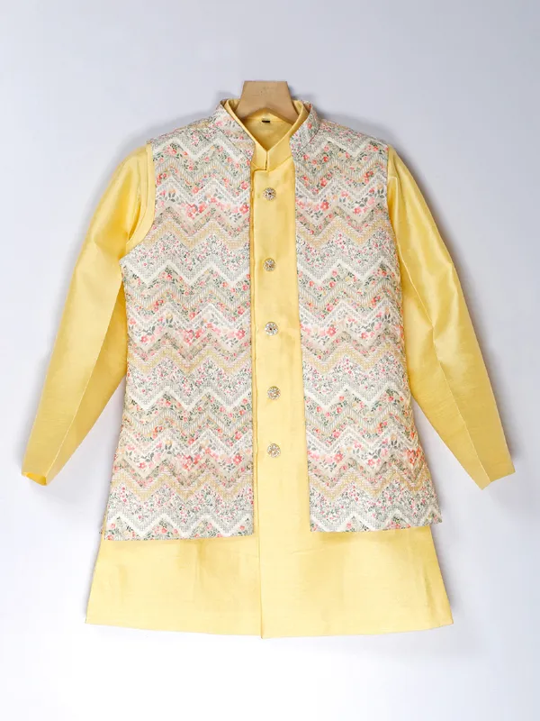Silk wedding wear yellow waistcoat set