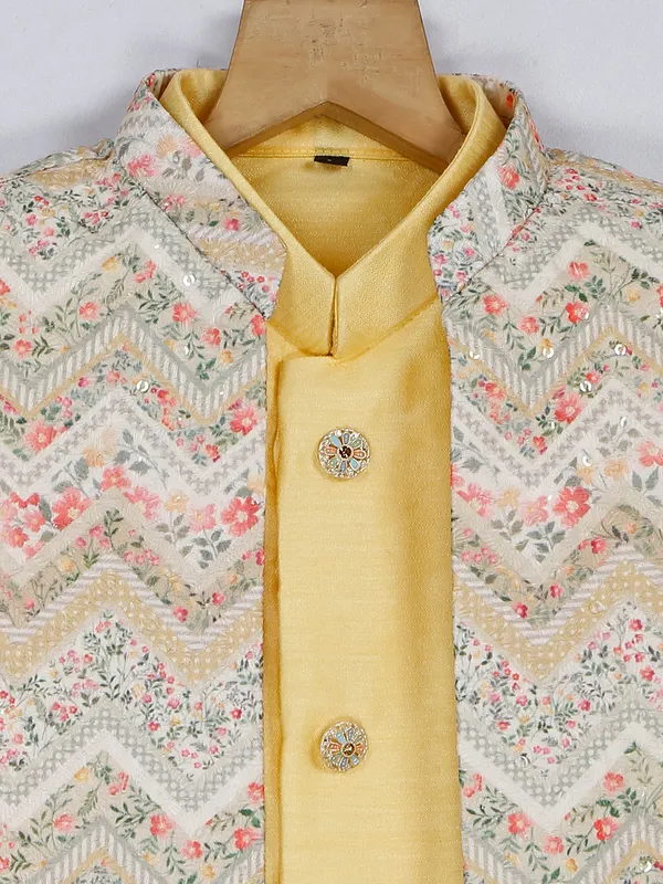 Silk wedding wear yellow waistcoat set