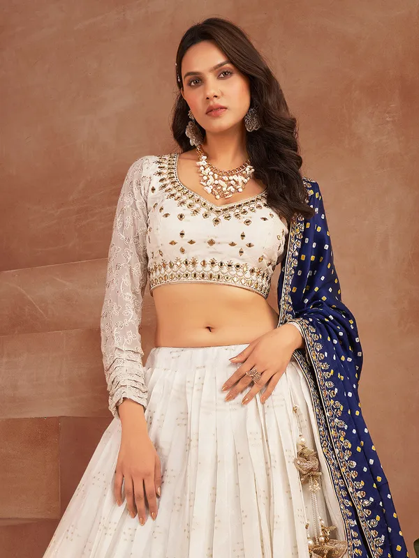 Silk white lehenga choli with contrast dupatta