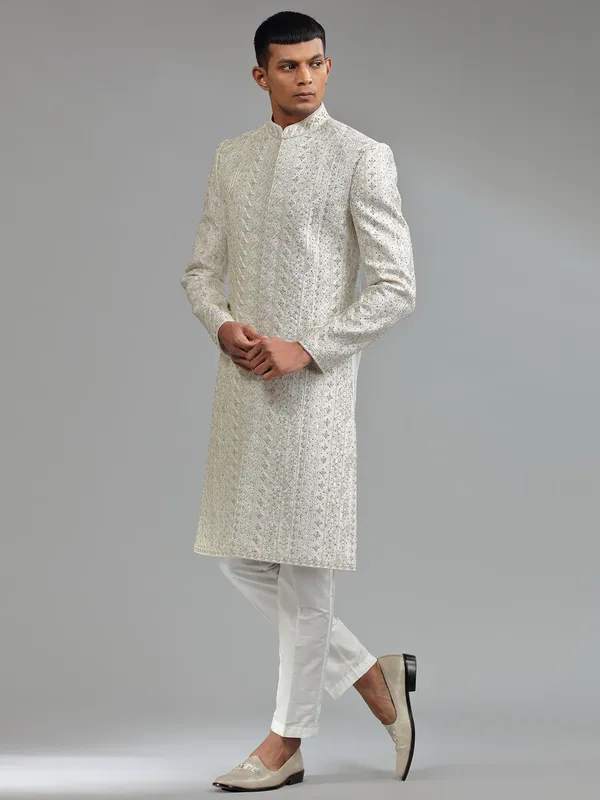 Silk white sherwani for groom