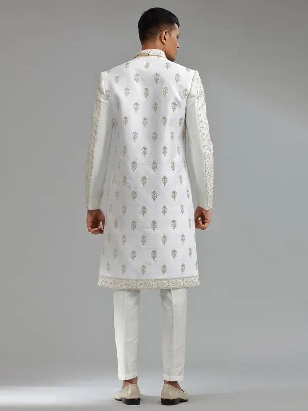 Silk white sherwani for groom