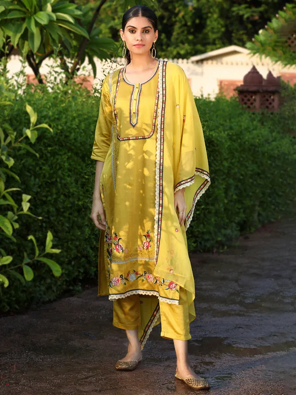 Silk yellow kurti set with dupatta