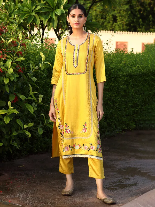 Silk yellow kurti set with dupatta