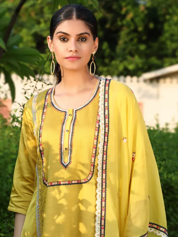 Silk yellow kurti set with dupatta