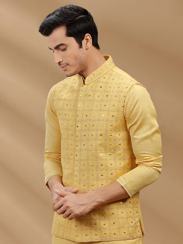 Silk yellow waistcoat set for wedding and haldi