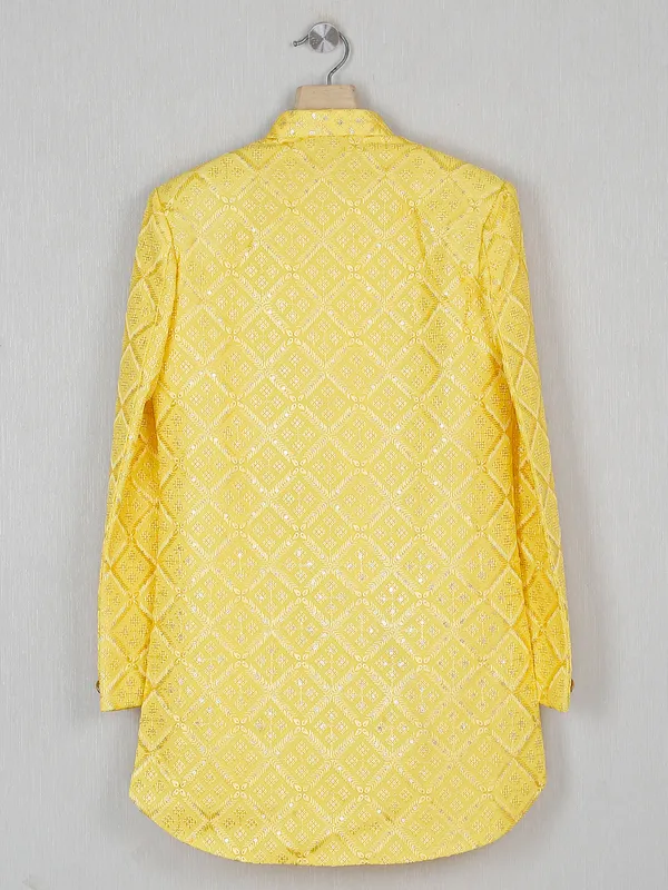 Georgette yellow wedding wear boys indowestern