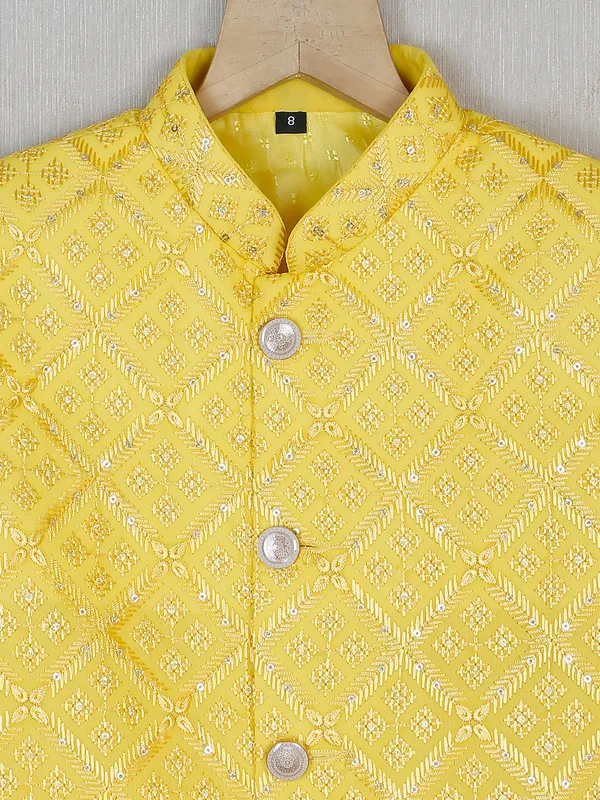 Georgette yellow wedding wear boys indowestern