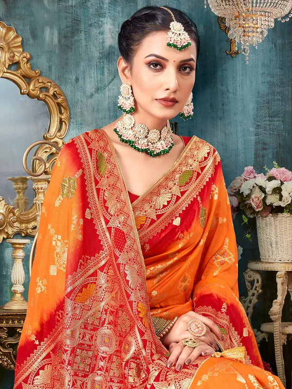 Silk zari weaving saree in orange