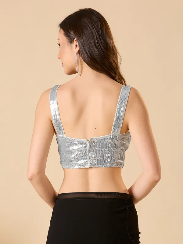 Silver georgette sleeveless ready made blouse