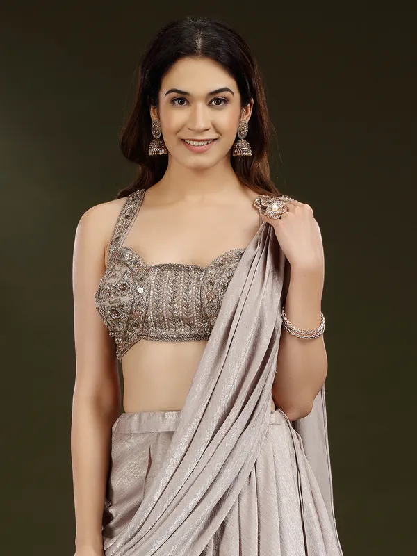 Silver grey satin silk designer lehenga choli