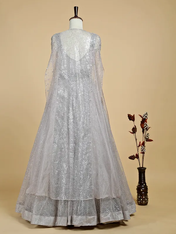 Silver net gown for bridal reception
