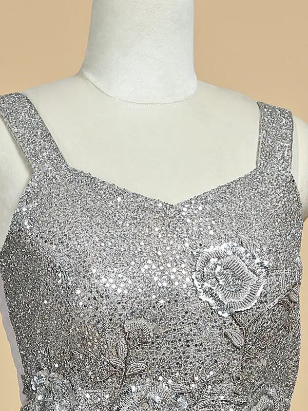 Silver net gown for bridal reception