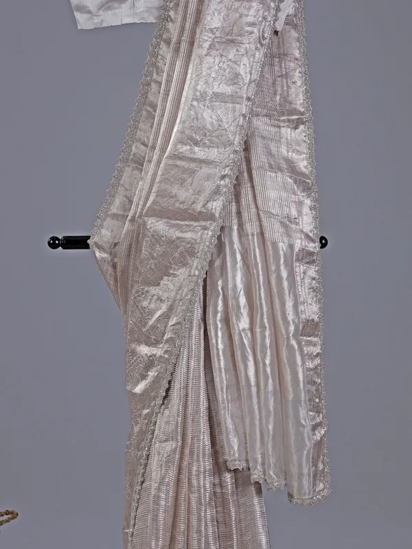 Silver silk saree with cutdana worked border