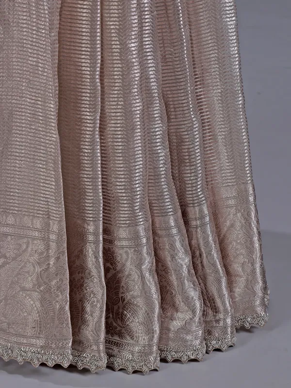 Silver silk saree with cutdana worked border