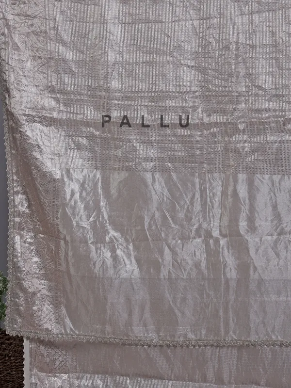 Silver silk saree with cutdana worked border